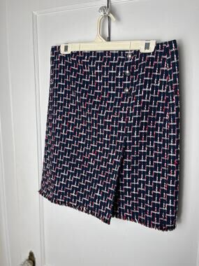 Talbots Women's Navy Blue Red White Tweed Straight Career Work Skirt Size 12 P